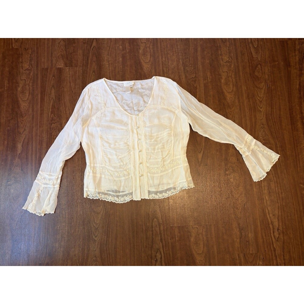 Vtg Soft Surroundings Beaded Floral Embroidered Button Blouse Cottage Kawaii